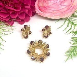 VINTAGE⚜️Golden Filigree Chocolate Crystal Pin Set